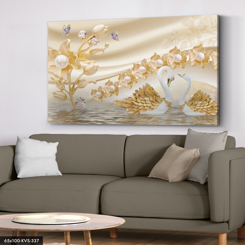 Gold Kuğu Kanvas - Canvas Tablo
