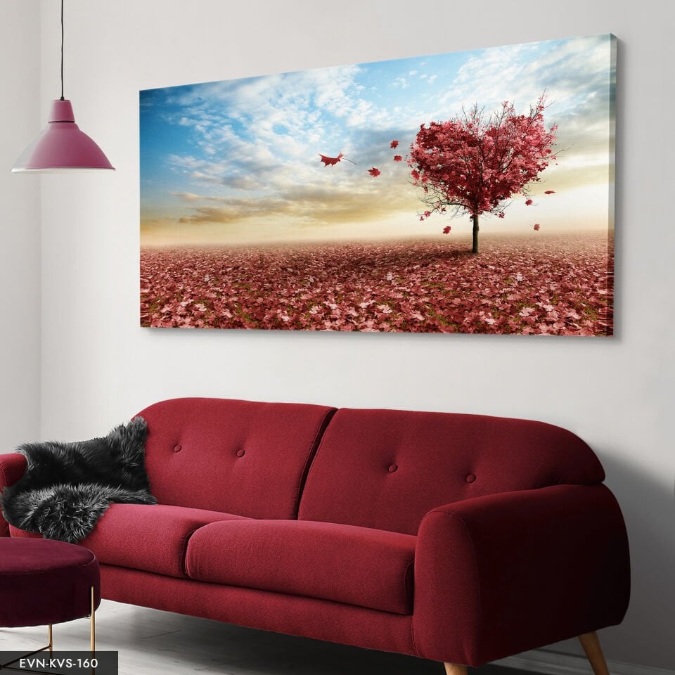 Kalp Ağaç Tek Parça Kanvas Canvas Tablo Tablo 140 x 90 CM - Çok Renkli