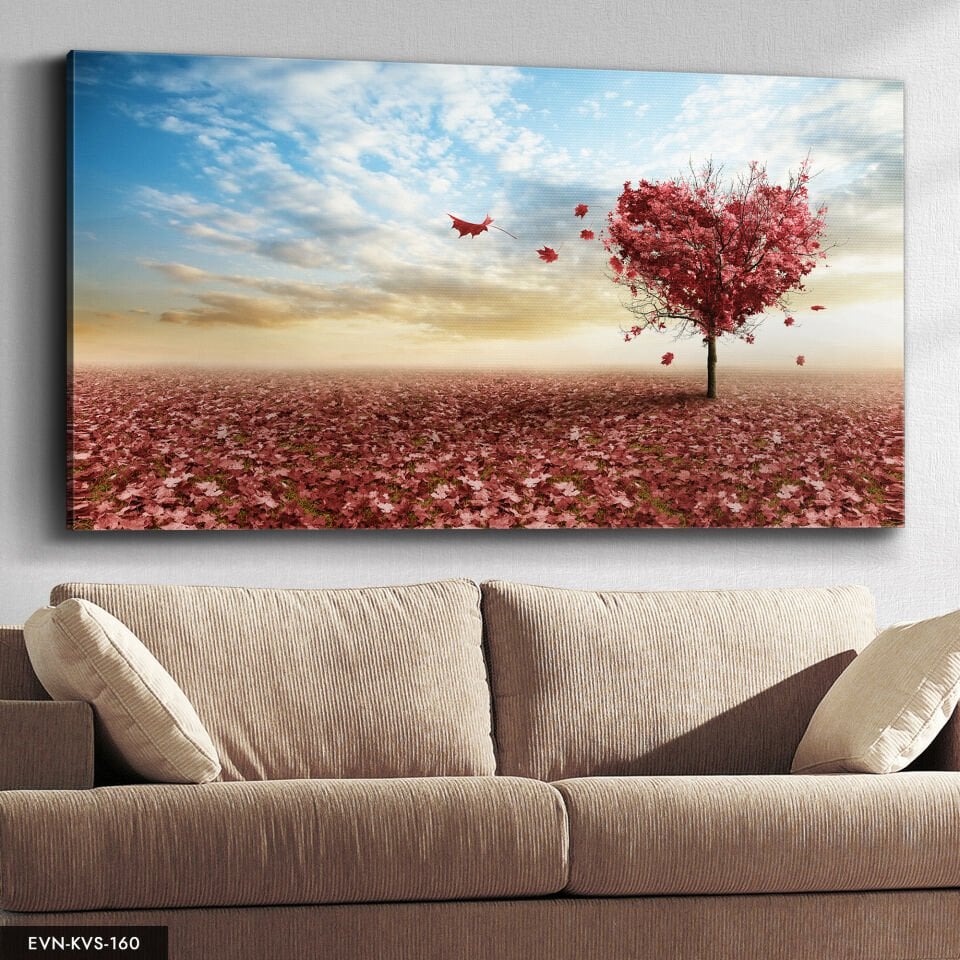 Kalp Ağaç Tek Parça Kanvas Canvas Tablo Tablo 140 x 90 CM - Çok Renkli