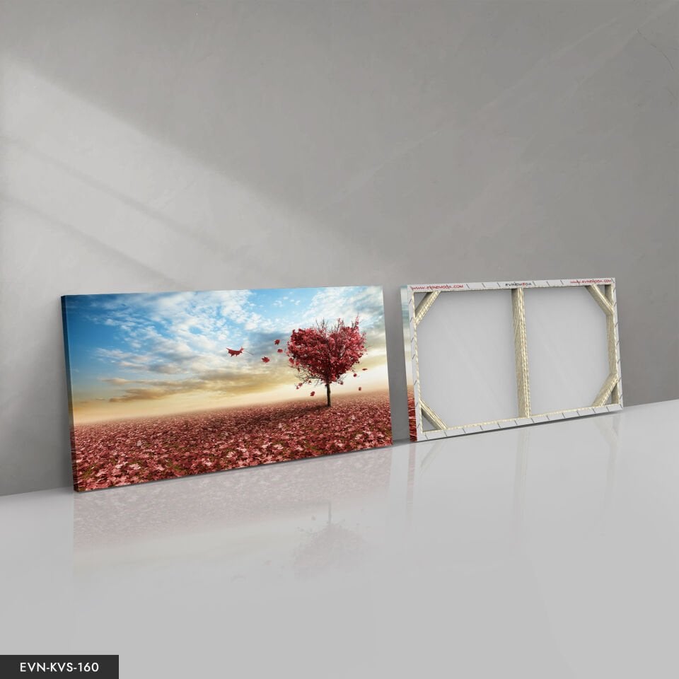 Kalp Ağaç Tek Parça Kanvas Canvas Tablo Tablo 140 x 90 CM - Çok Renkli