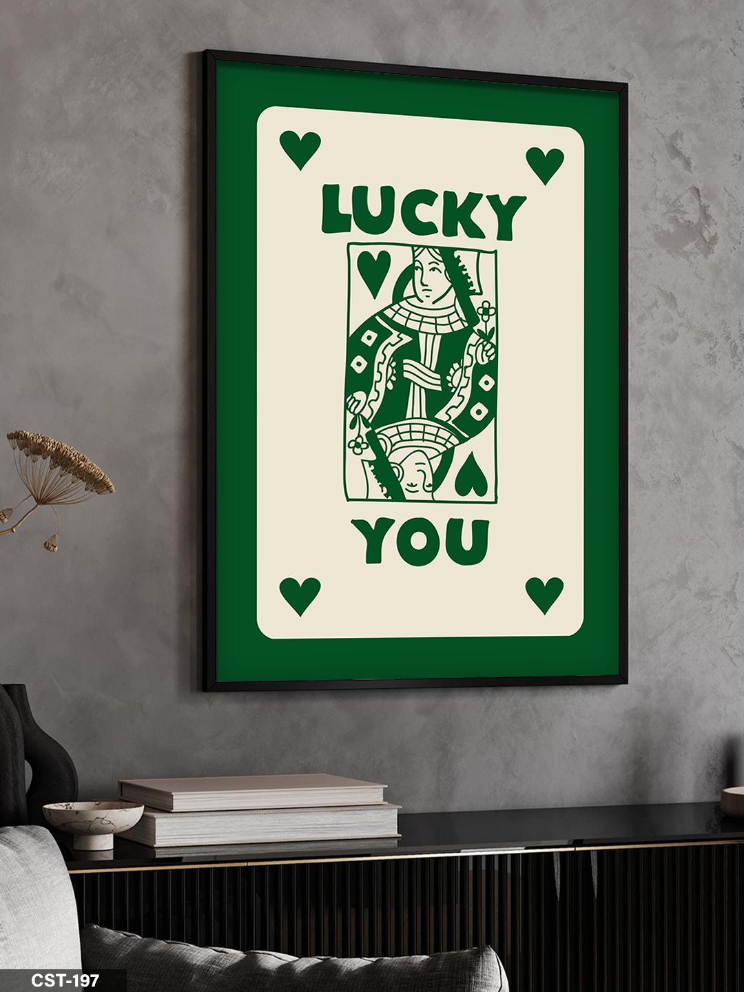 Yeşil ''LUCKY YOU'' kartı Tek Parça Ahşap Çerçeveli Tablo Siyah - 30 x 40 CM