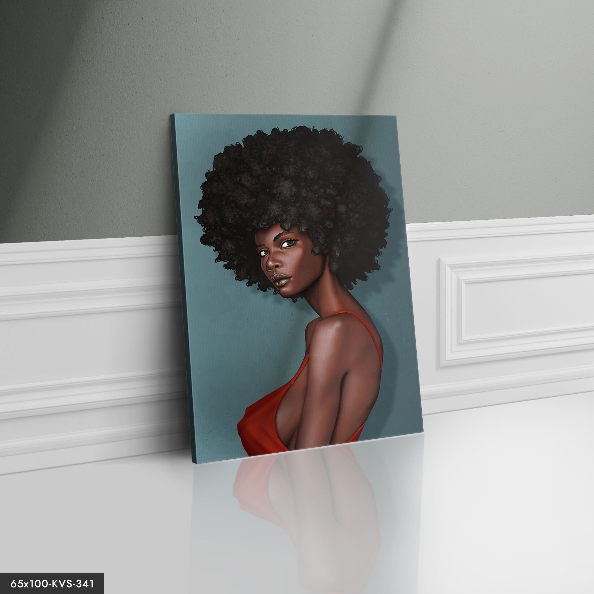 Siyahi Kıvırcık Kadın Kanvas - Canvas Tablo