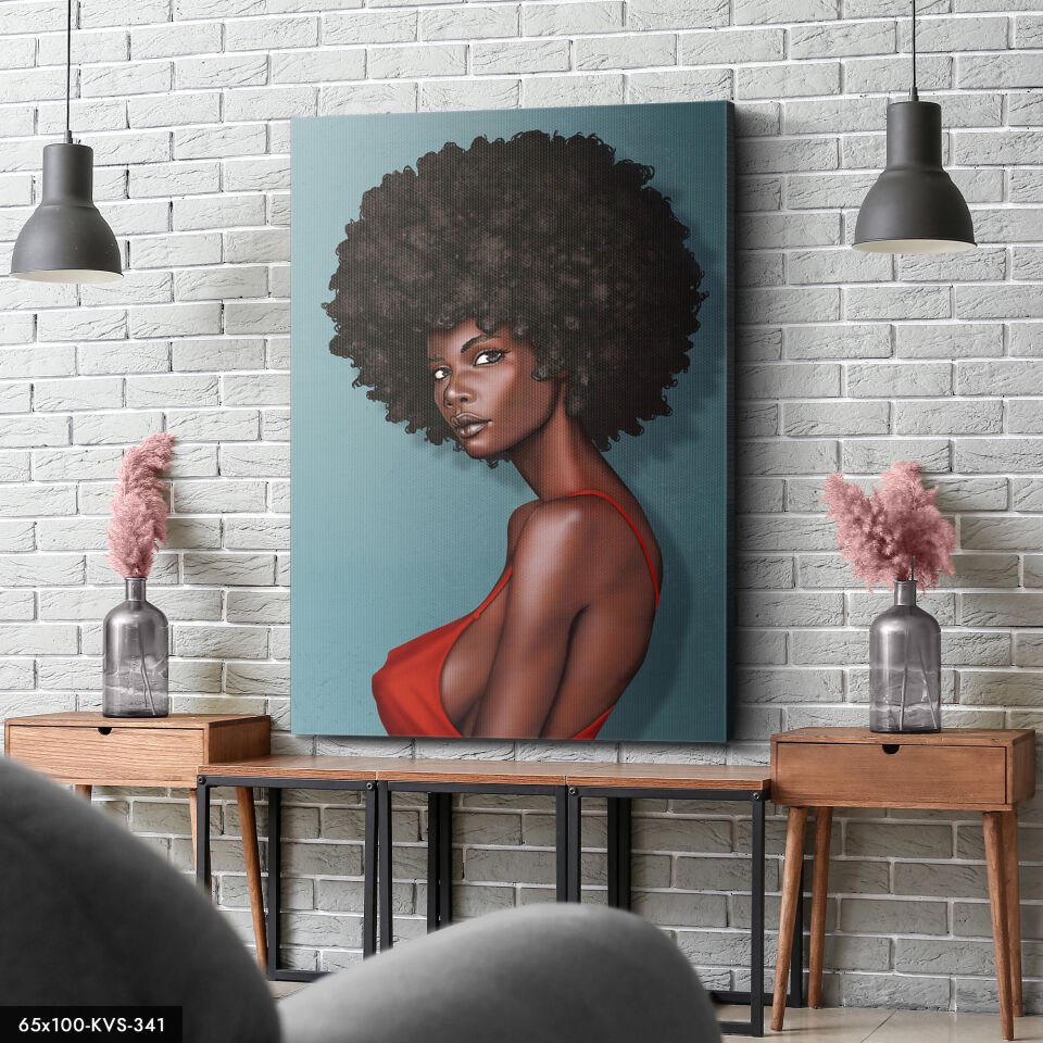 Siyahi Kıvırcık Kadın Kanvas - Canvas Tablo