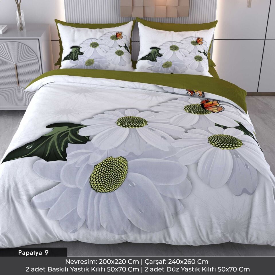 Papatyalar Dijital Baskılı 3D 3 Boyutlu Çift Kişilik Nevresim Takımı Çift Kişilik