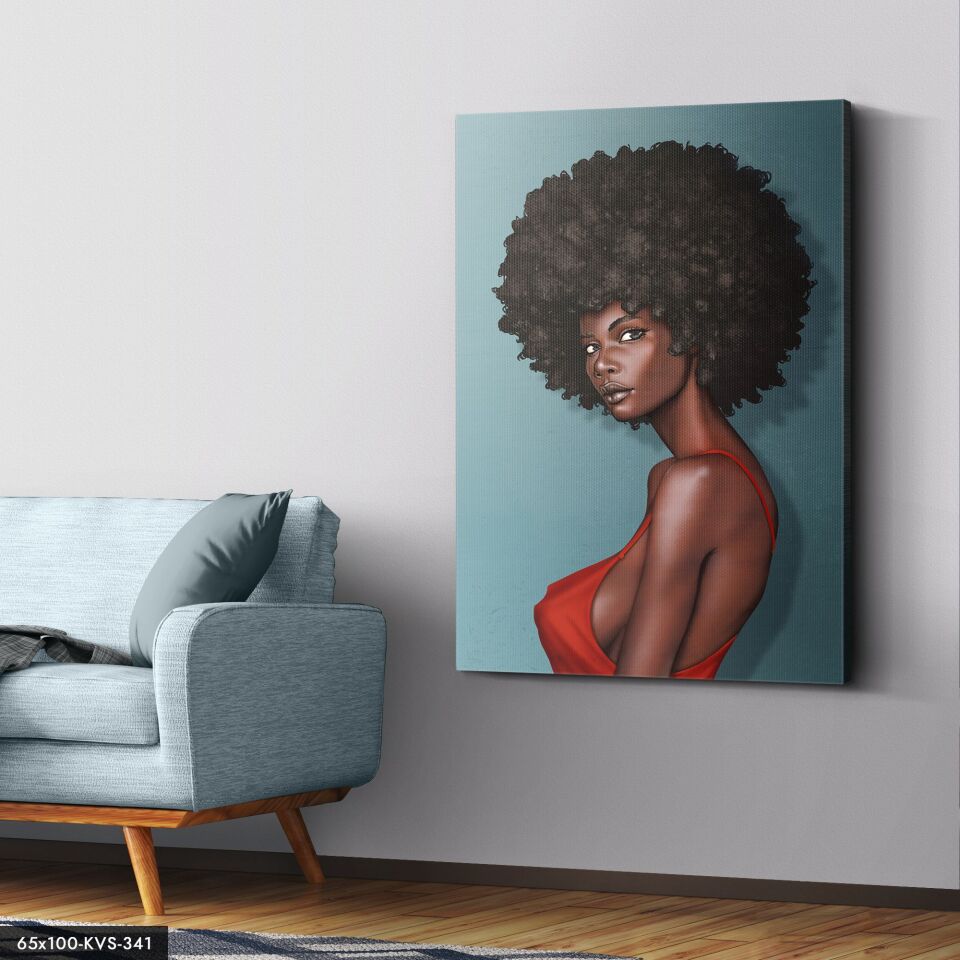 Siyahi Kıvırcık Kadın Kanvas - Canvas Tablo 40 x 30 CM - Çok Renkli