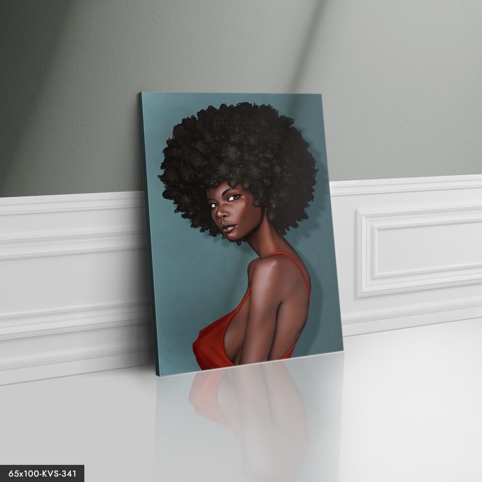 Siyahi Kıvırcık Kadın Kanvas - Canvas Tablo