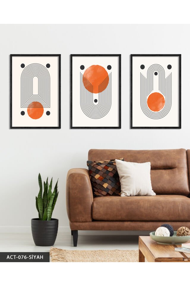 Soyut Desenler 3 Parça Ahşap Çerçeveli Tablo Siyah - 20 x 30 CM