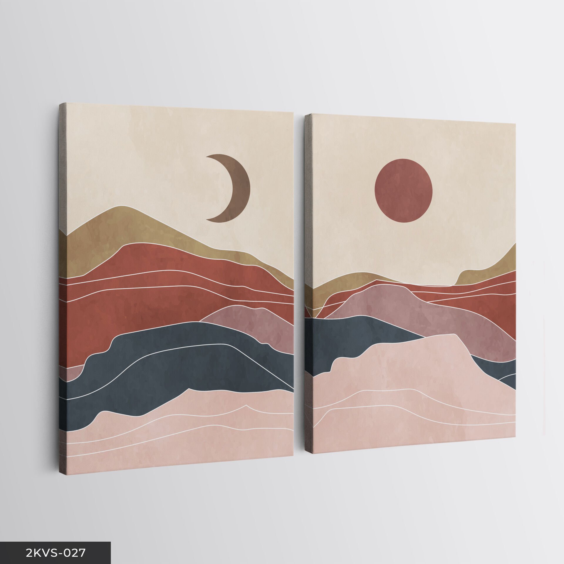 Güneş Ay Soyut Çalışma 2 Parça Kanvas - Canvas Tablo