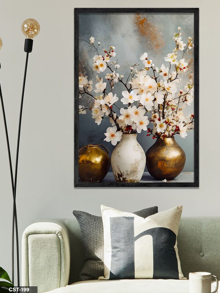 Çiçekli tablo Tek Parça Ahşap Çerçeveli Tablo Siyah - 30 x 40 CM