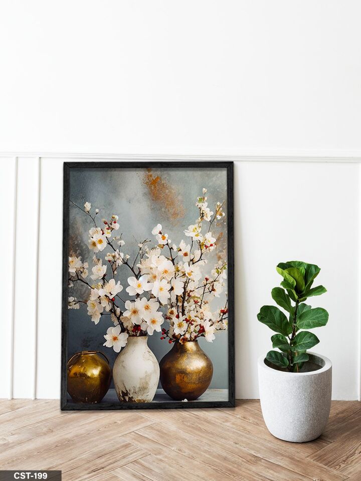 Çiçekli tablo Tek Parça Ahşap Çerçeveli Tablo Siyah - 30 x 40 CM