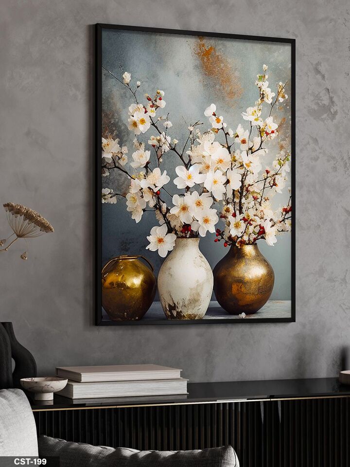 Çiçekli tablo Tek Parça Ahşap Çerçeveli Tablo Siyah - 30 x 40 CM