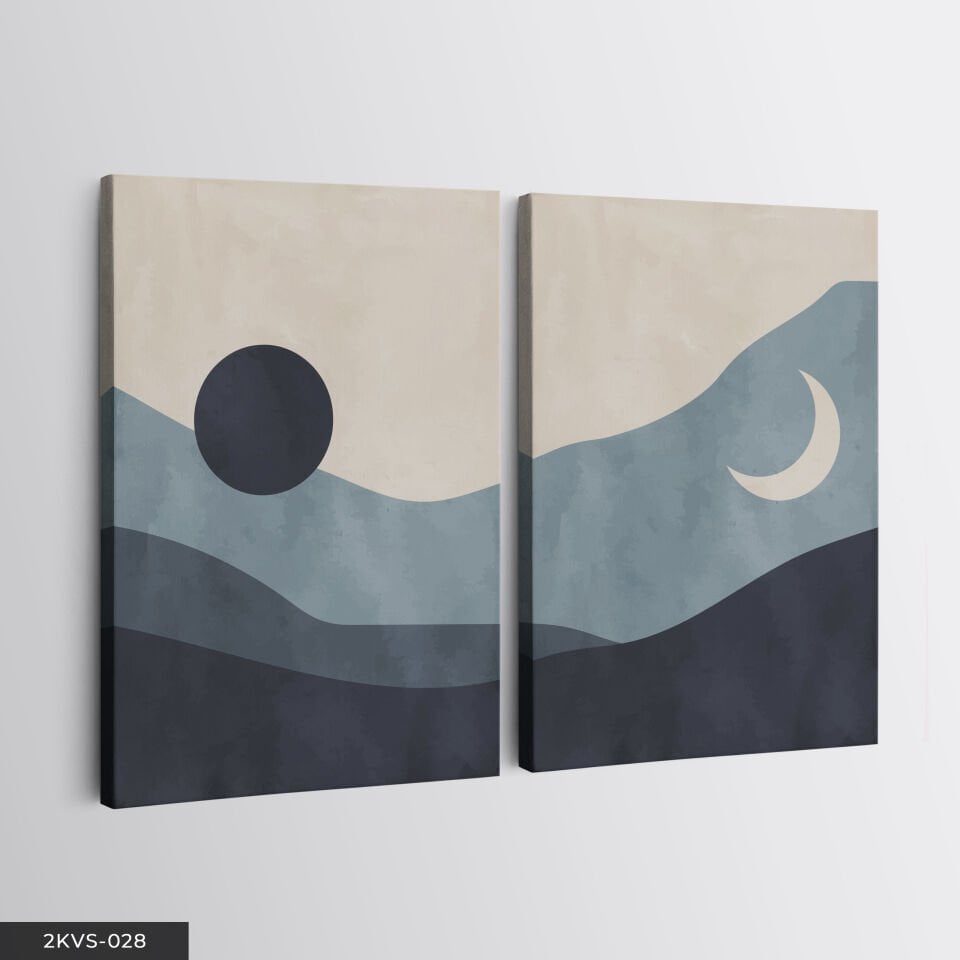 Güneş Ay Soyut Çalışma 2 Parça Kanvas - Canvas Tablo