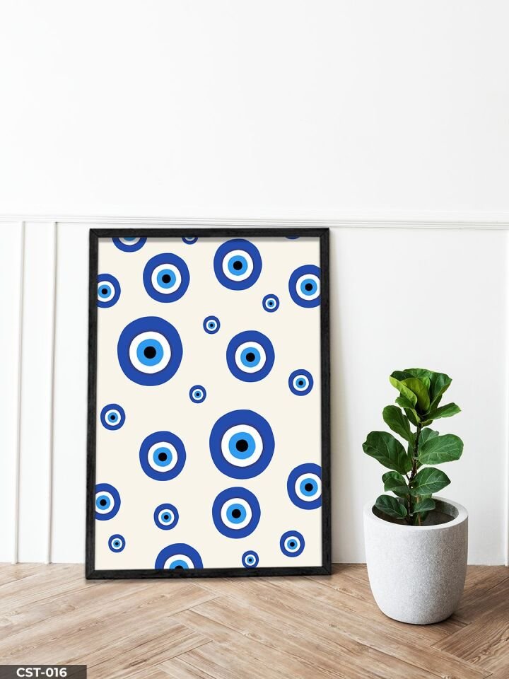 Nazar Boncuğu Tek Parça Ahşap Çerçeveli Tablo Siyah - 50 x 70 CM