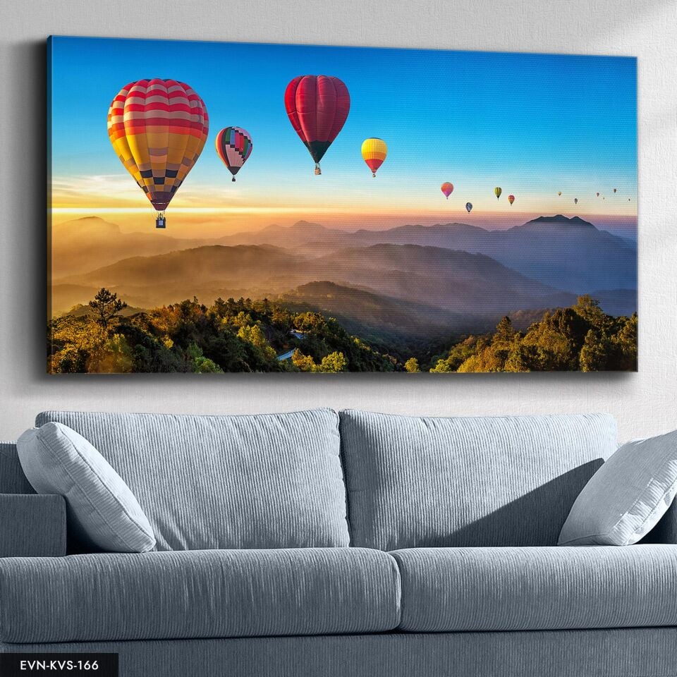 Kapadokya Balonları Tek Parça Kanvas Canvas Tablo Tablo 140 x 90 CM - Çok Renkli
