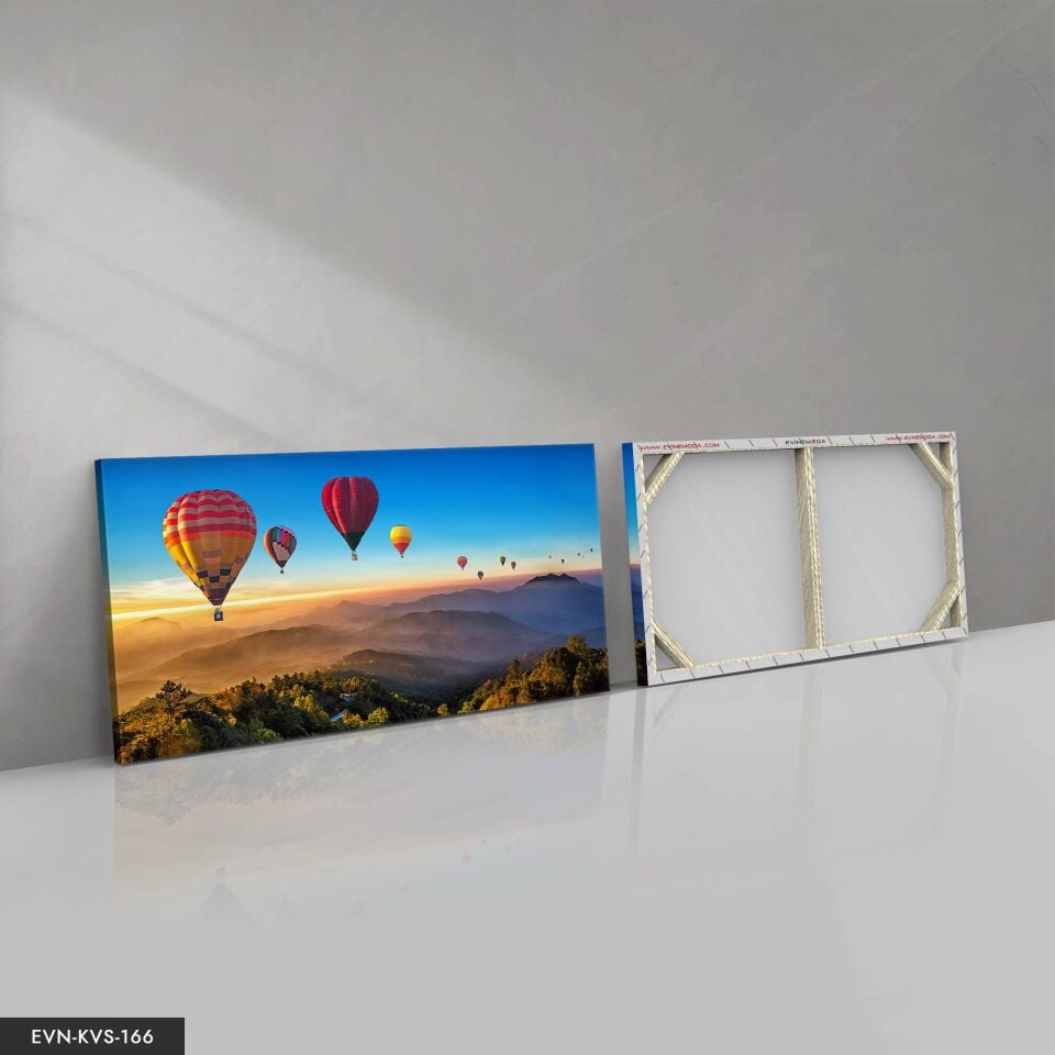 Kapadokya Balonları Tek Parça Kanvas Canvas Tablo Tablo 140 x 90 CM - Çok Renkli