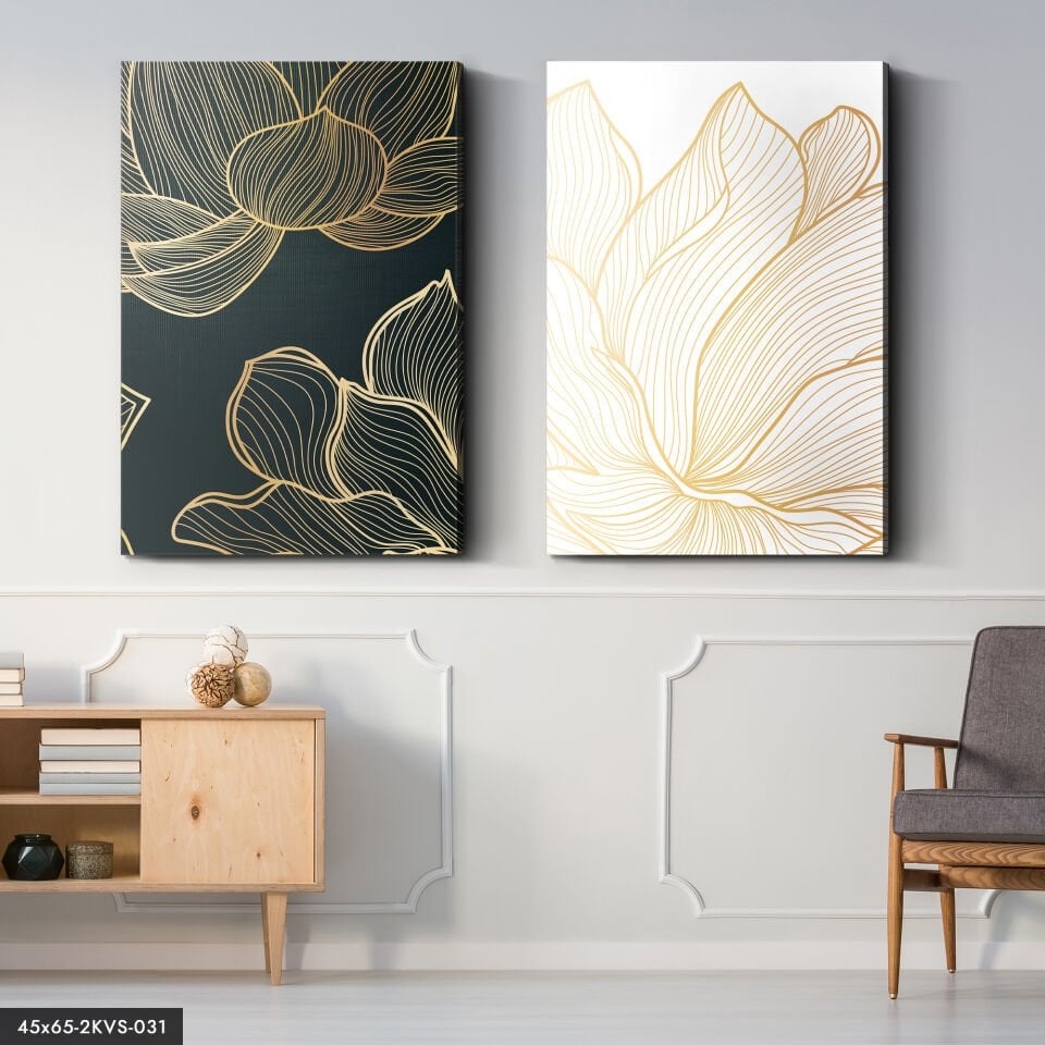 Gold Çiçek 2 Parça Kanvas - Canvas Tablo