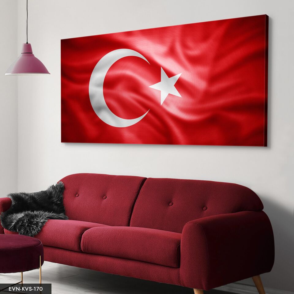 Türk Bayrağı Tek Parça Kanvas Canvas Tablo Tablo 40 x 30 CM - Çok Renkli
