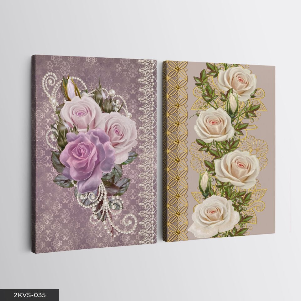 Renkli Çiçekler 2 Parça Kanvas - Canvas Tablo