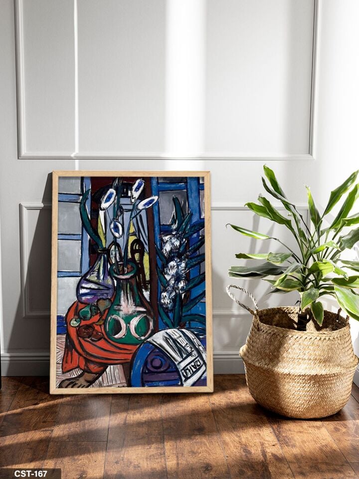 Mavi Pencereli Natürmort Tek Parça Ahşap Çerçeveli Tablo Naturel - 20 x 30 CM