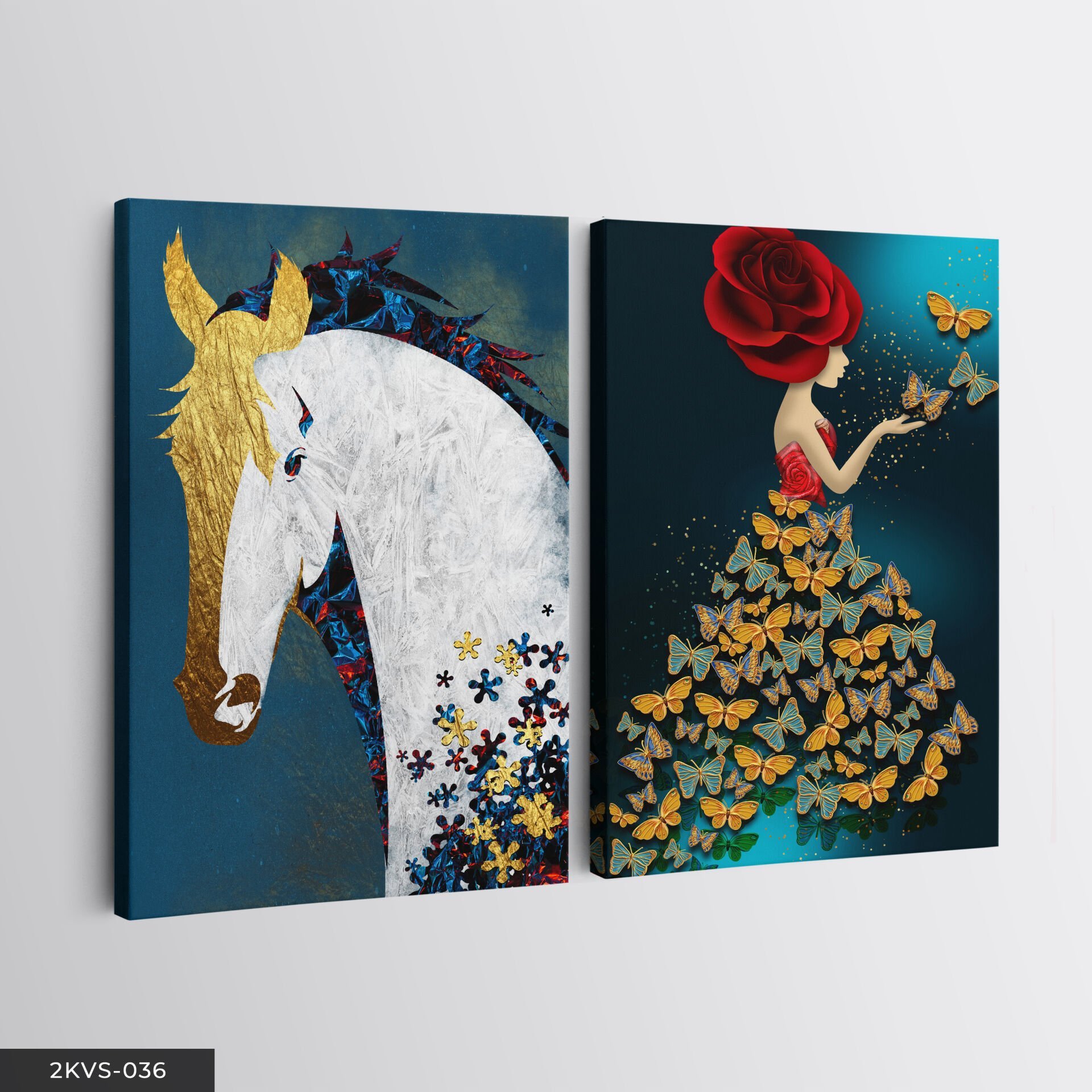 Kelebek Gold At 2 Parça Kanvas - Canvas Tablo