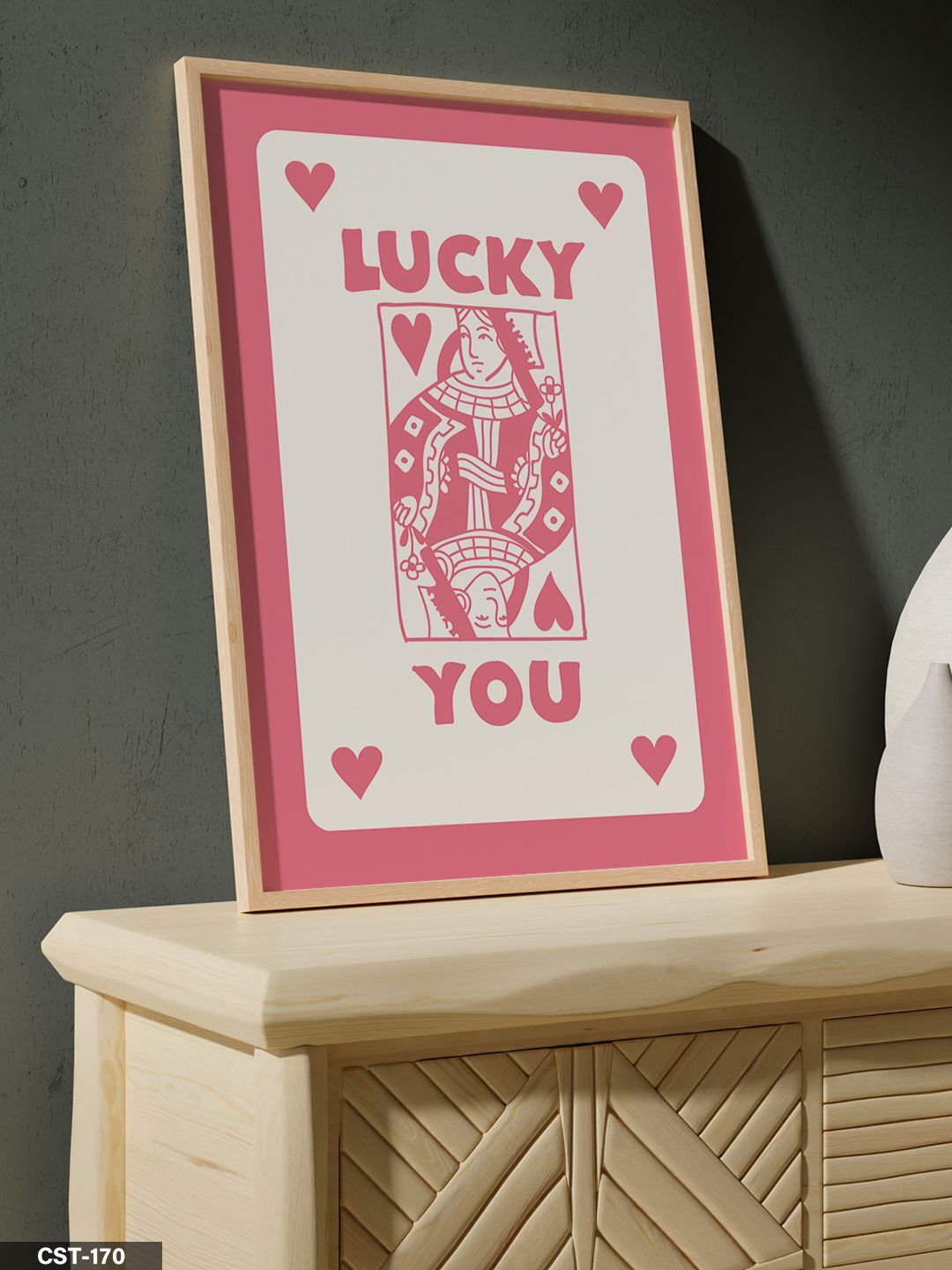 Şans Kartı - Açık Pembe Tek Parça Ahşap Çerçeveli Tablo Naturel - 20 x 30 CM