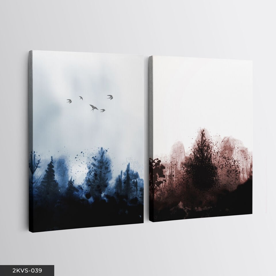 Orman Kuşlar 2 Parça Kanvas - Canvas Tablo
