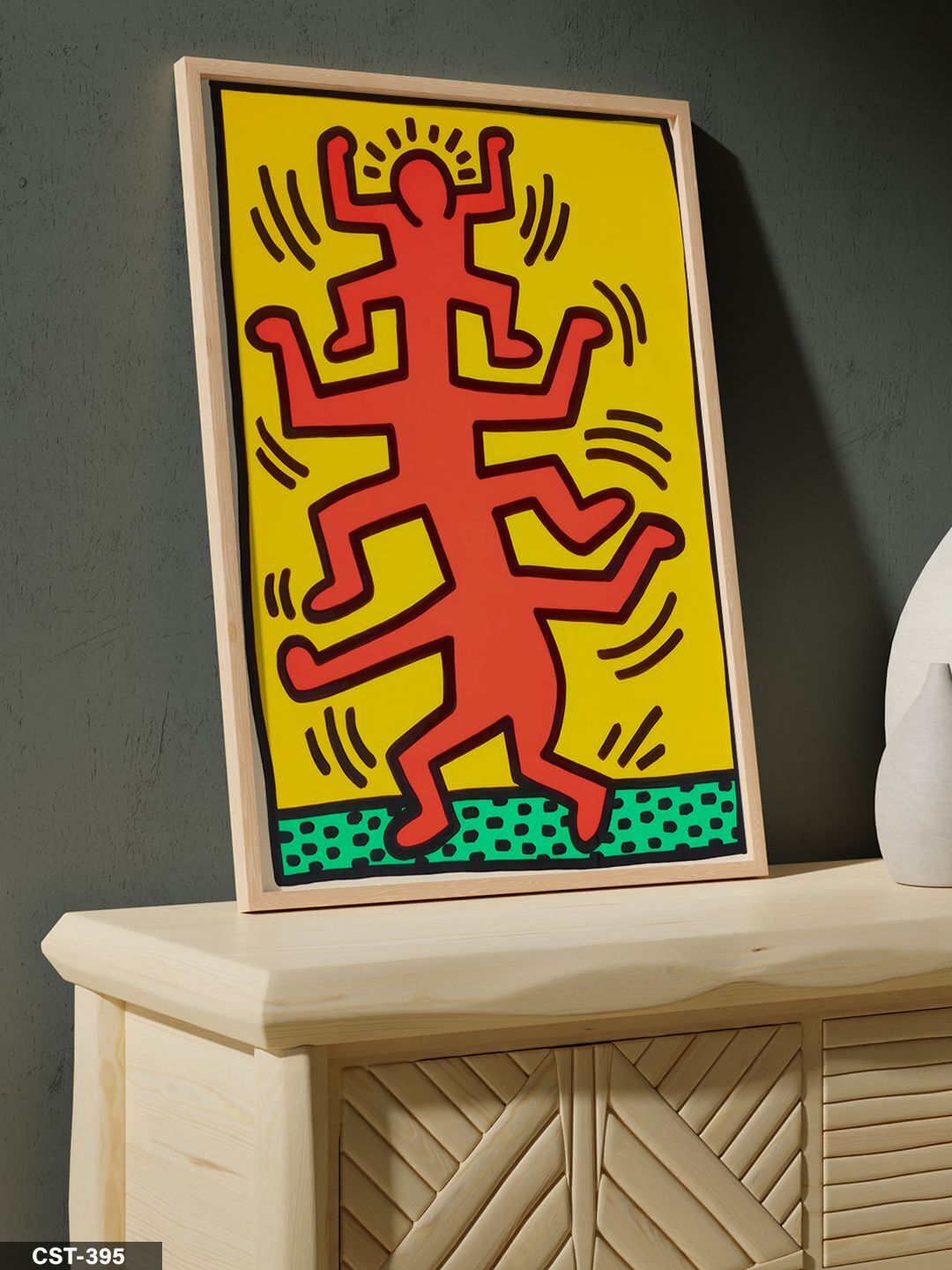 Keith Haring Growing Tek Parça Ahşap Çerçeveli Tablo Naturel - 50 x 70 CM