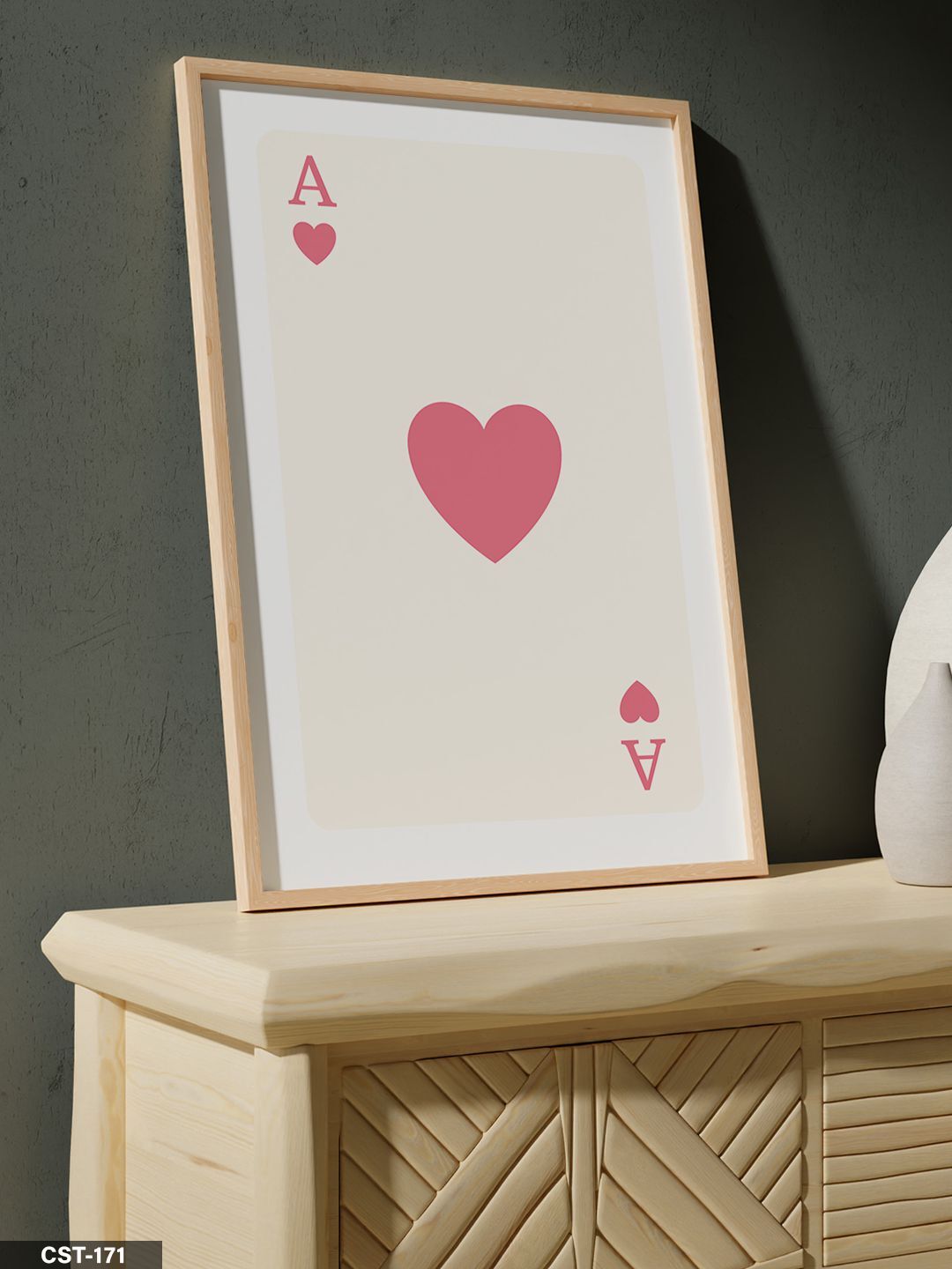 Kupa Ası - Açık Kırmızı Tek Parça Ahşap Çerçeveli Tablo Naturel - 20 x 30 CM