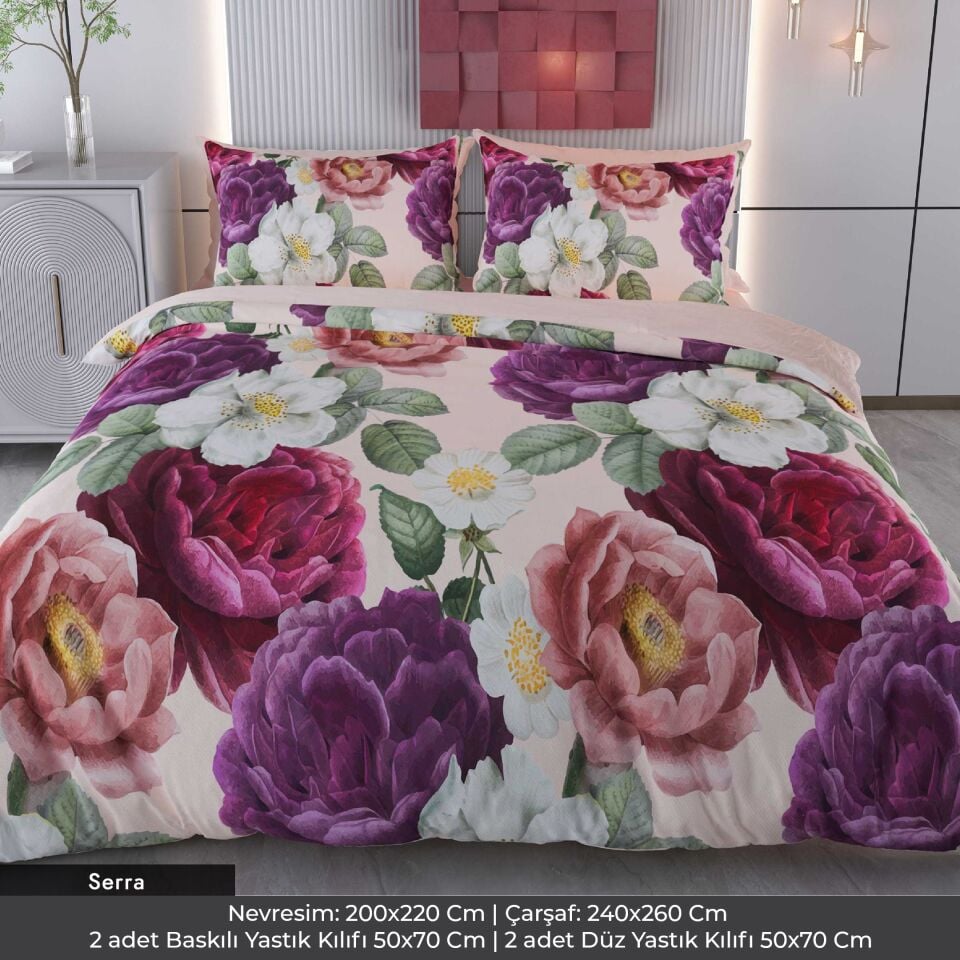 Renkli Çiçekler Dijital Baskılı 3D 3 Boyutlu Çift Kişilik Nevresim Takımı Çift Kişilik