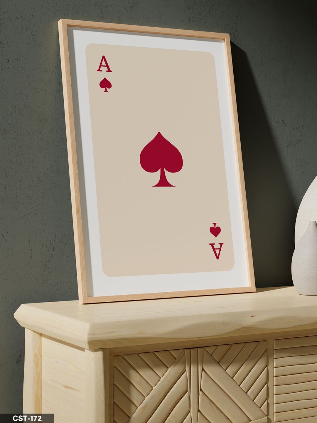 Kupa Ası - Açık Kırmızı Tek Parça Ahşap Çerçeveli Tablo Naturel - 20 x 30 CM