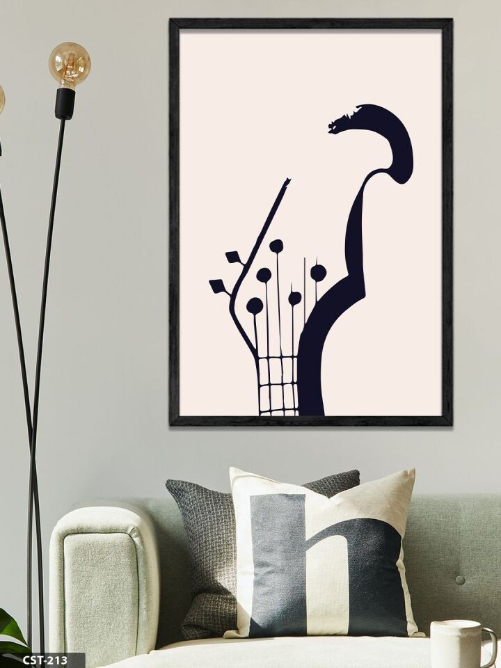 Gitar Başlığı Tek Parça Ahşap Çerçeveli Tablo Siyah - 30 x 40 CM