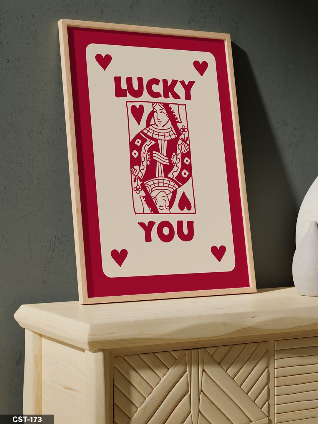 Şans Kartı - Koyu Kırmızı Tek Parça Ahşap Çerçeveli Tablo Naturel - 20 x 30 CM