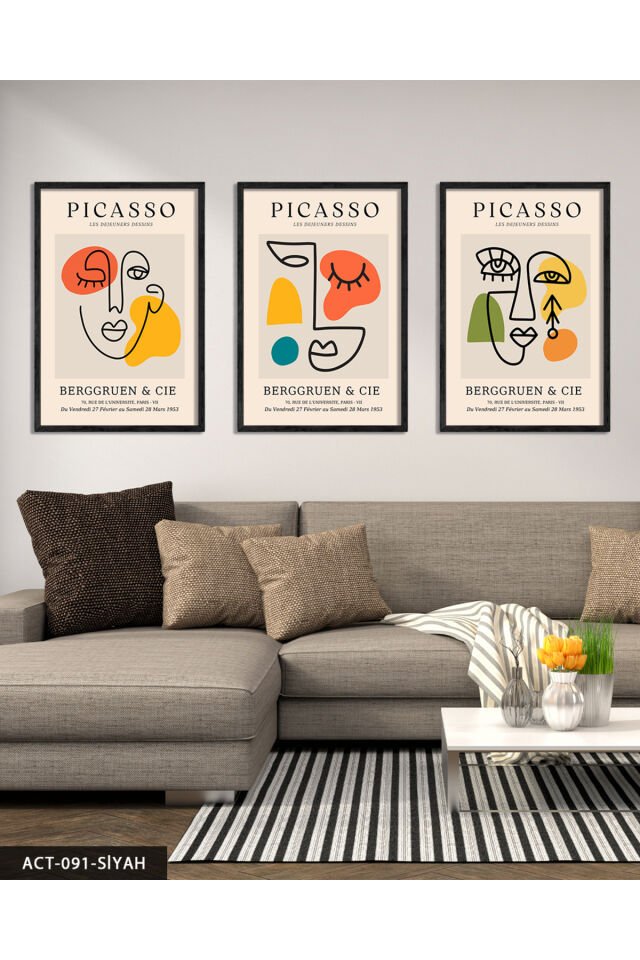 Picasso Berggruen & Cie 3 Parça Ahşap Çerçeveli Tablo Siyah - 20 x 30 CM