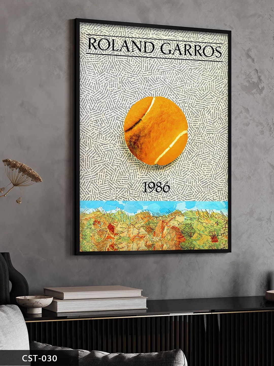 Roland Garros 1986 Tek Parça Ahşap Çerçeveli Tablo Siyah - 50 x 70 CM
