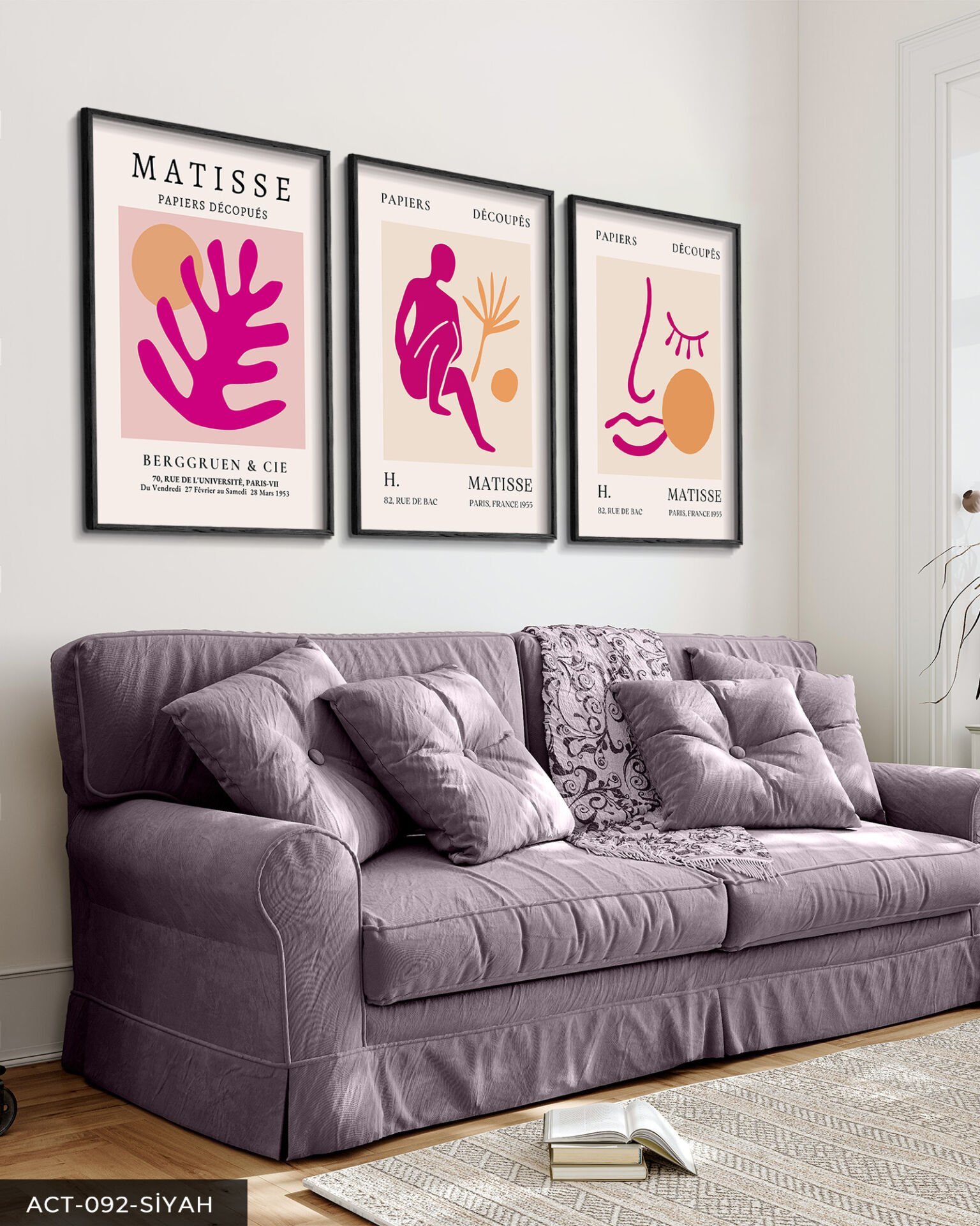 Matisse Eser 3 Parça Ahşap Çerçeveli Tablo Siyah - 20 x 30 CM