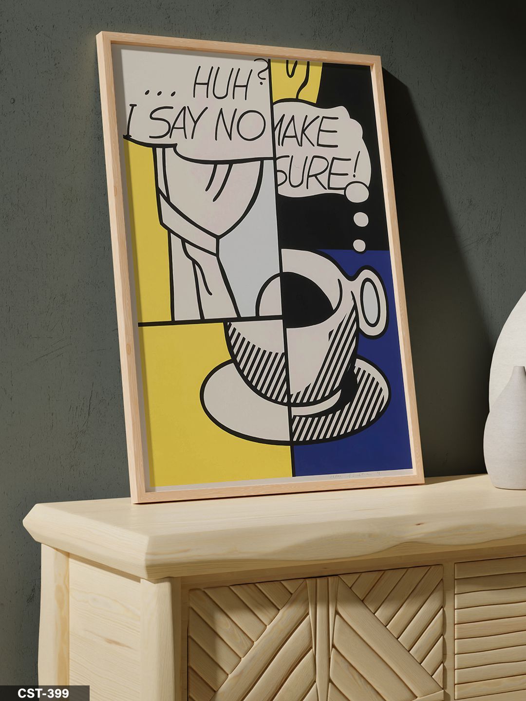 Roy Lichtenstein Huh I Say No Make Sure Tek Parça Ahşap Çerçeveli Tablo Naturel - 50 x 70 CM