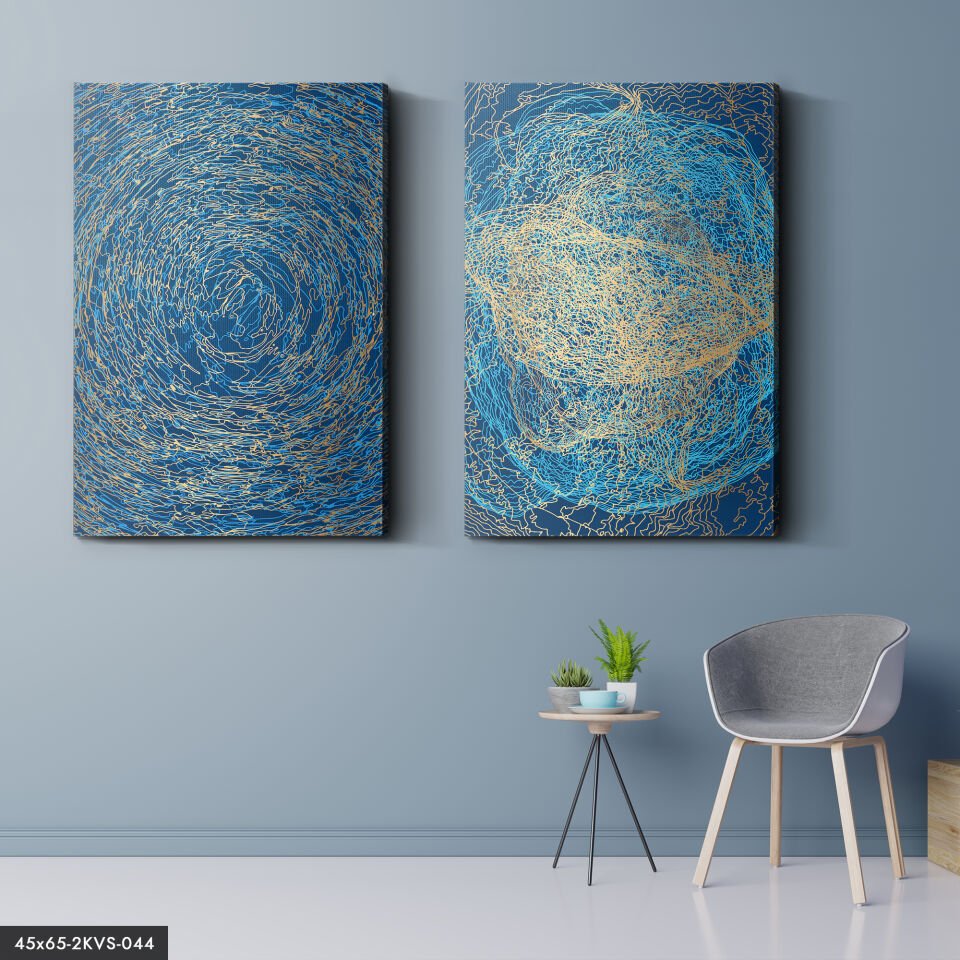 Metalik Gold Tasarım 2 Parça Kanvas - Canvas Tablo