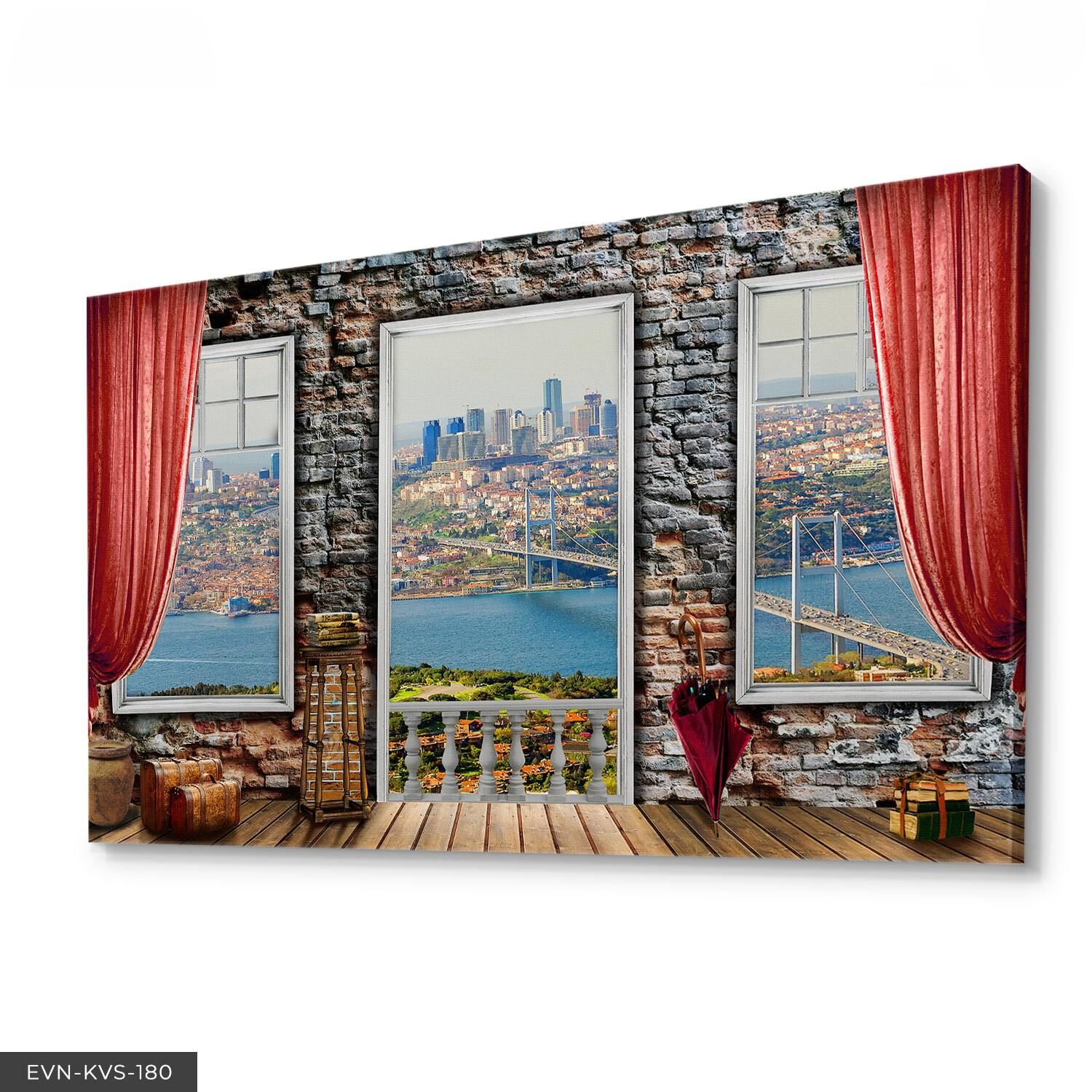 Köprü Manzaralı Tek Parça Kanvas Canvas Tablo Tablo 40 x 30 CM - Çok Renkli