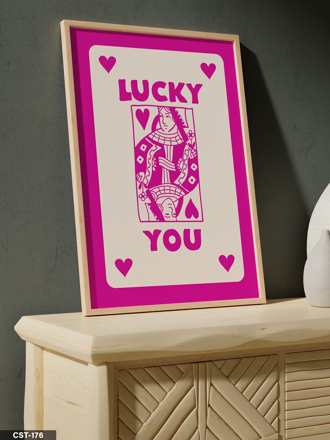 Şans Kartı - Parlak Pembe Tek Parça Ahşap Çerçeveli Tablo Naturel - 20 x 30 CM