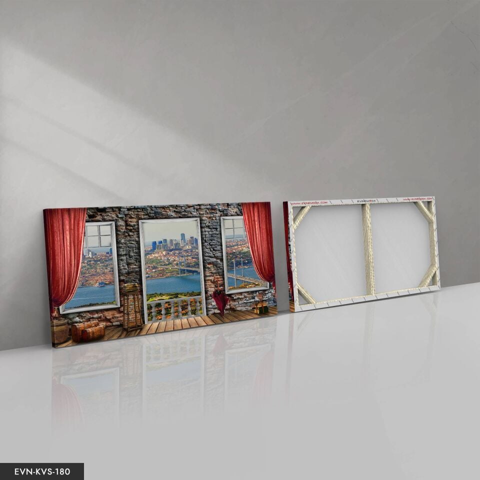 Köprü Manzaralı Tek Parça Kanvas Canvas Tablo Tablo 40 x 30 CM - Çok Renkli