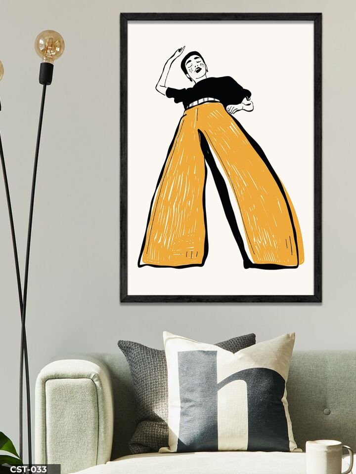 Baggy Pantolon Kadın Moda Tek Parça Ahşap Çerçeveli Tablo Siyah - 50 x 70 CM