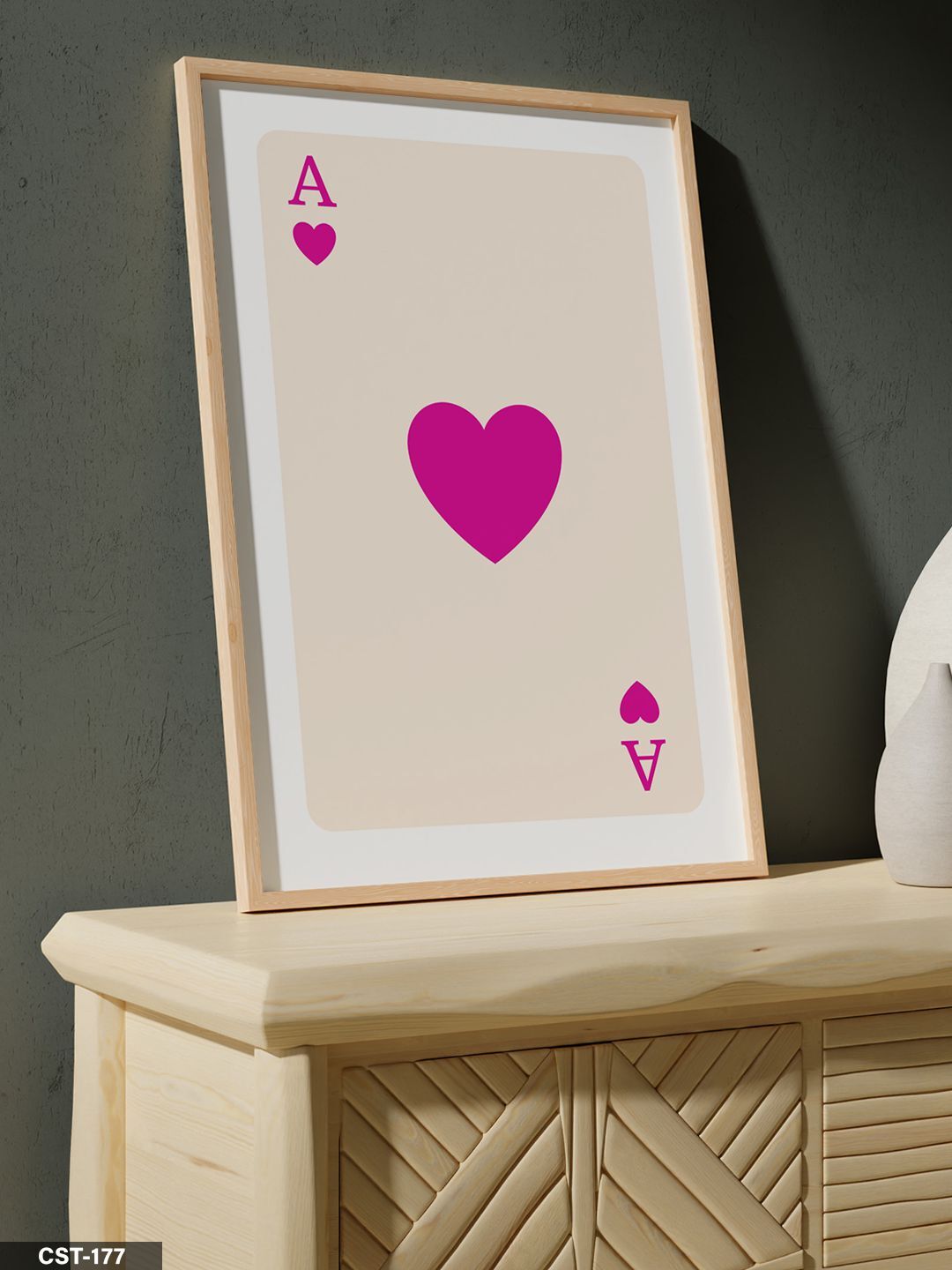 Kupa Ası - Morumsu Pembe Tek Parça Ahşap Çerçeveli Tablo Naturel - 20 x 30 CM