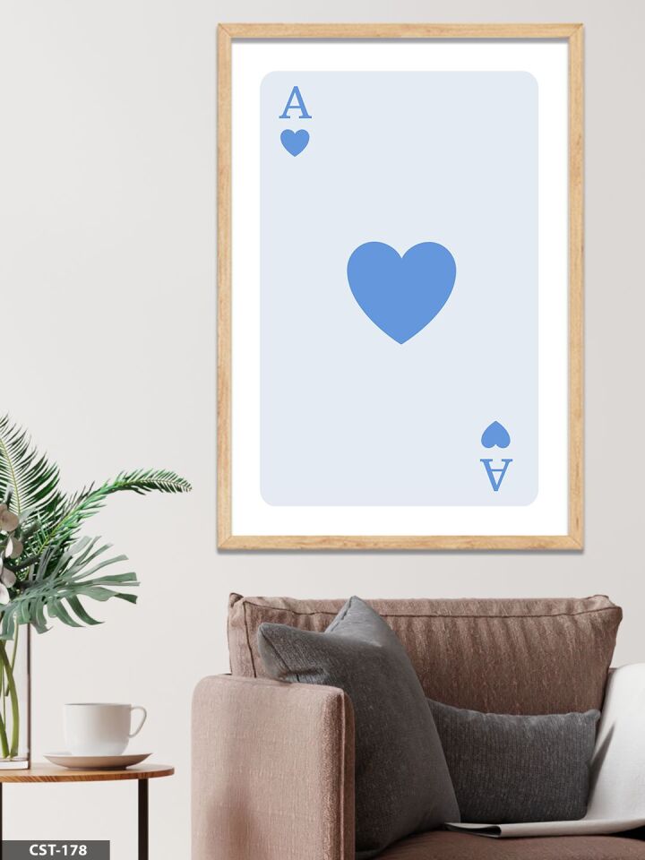 Maça Ası - Açık Mavi Tek Parça Ahşap Çerçeveli Tablo Naturel - 20 x 30 CM