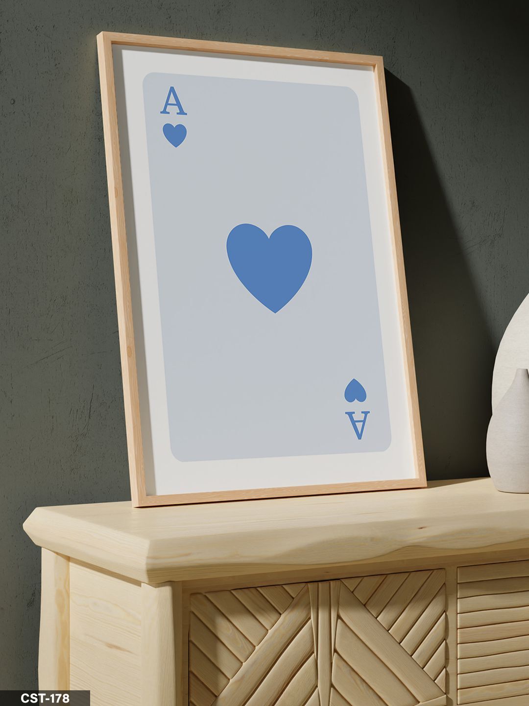 Maça Ası - Açık Mavi Tek Parça Ahşap Çerçeveli Tablo Naturel - 20 x 30 CM