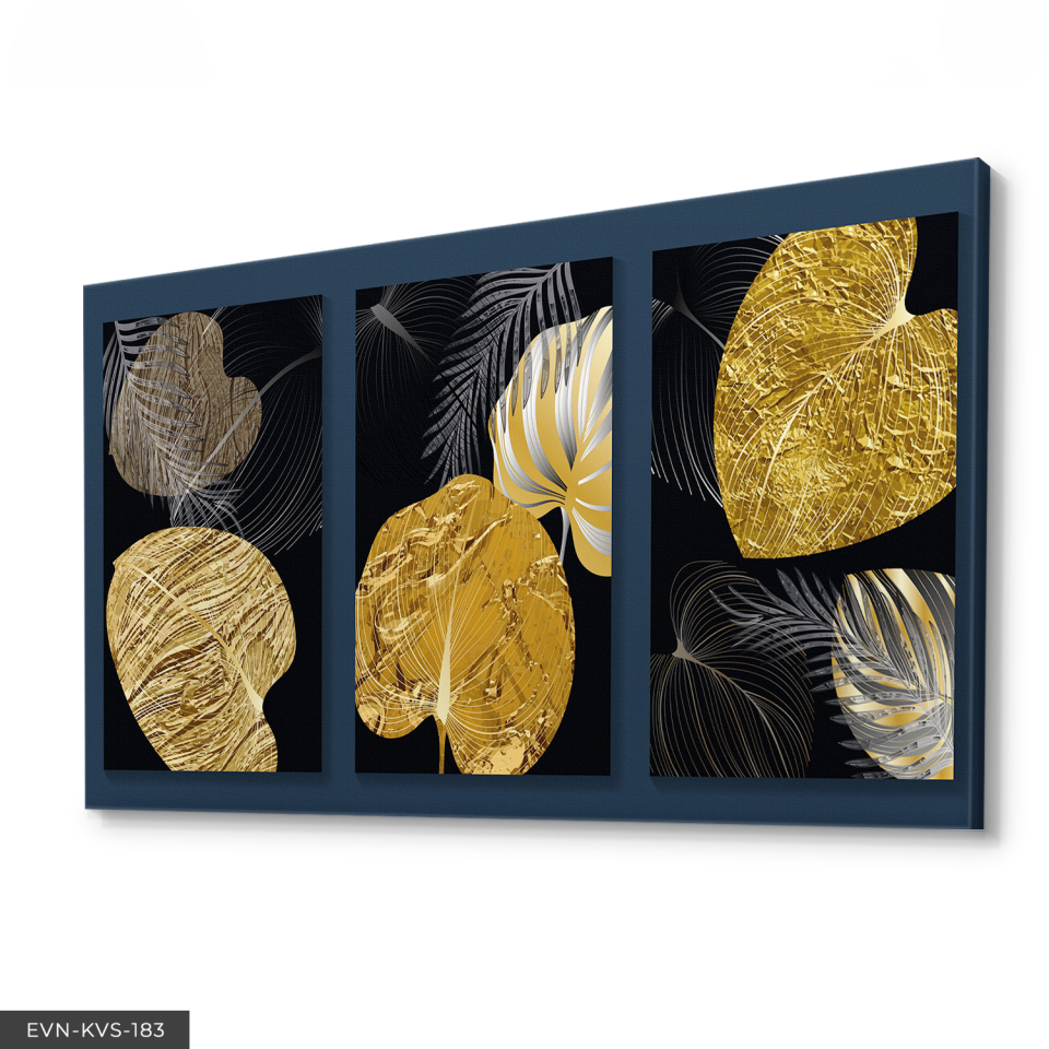 Gold Soyut Yapraklar Tek Parça Kanvas Canvas Tablo Tablo