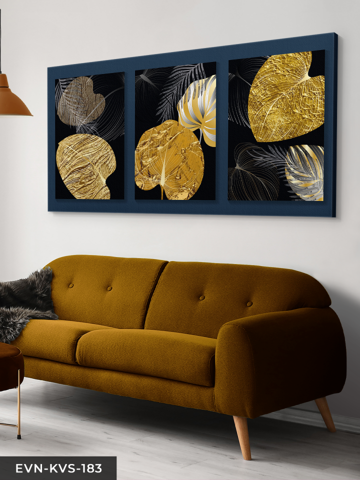 Gold Soyut Yapraklar Tek Parça Kanvas Canvas Tablo Tablo