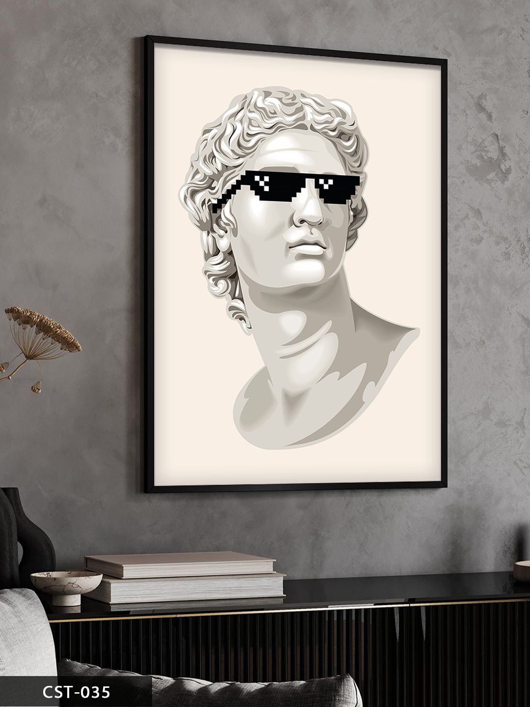 Michelangelo David Gözlüklü Tek Parça Ahşap Çerçeveli Tablo Siyah - 50 x 70 CM