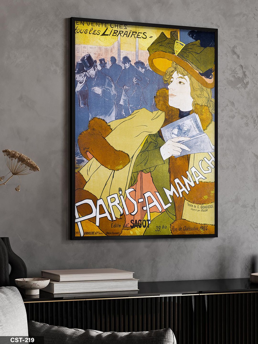 Paris Almanach Tek Parça Ahşap Çerçeveli Tablo Siyah - 30 x 40 CM