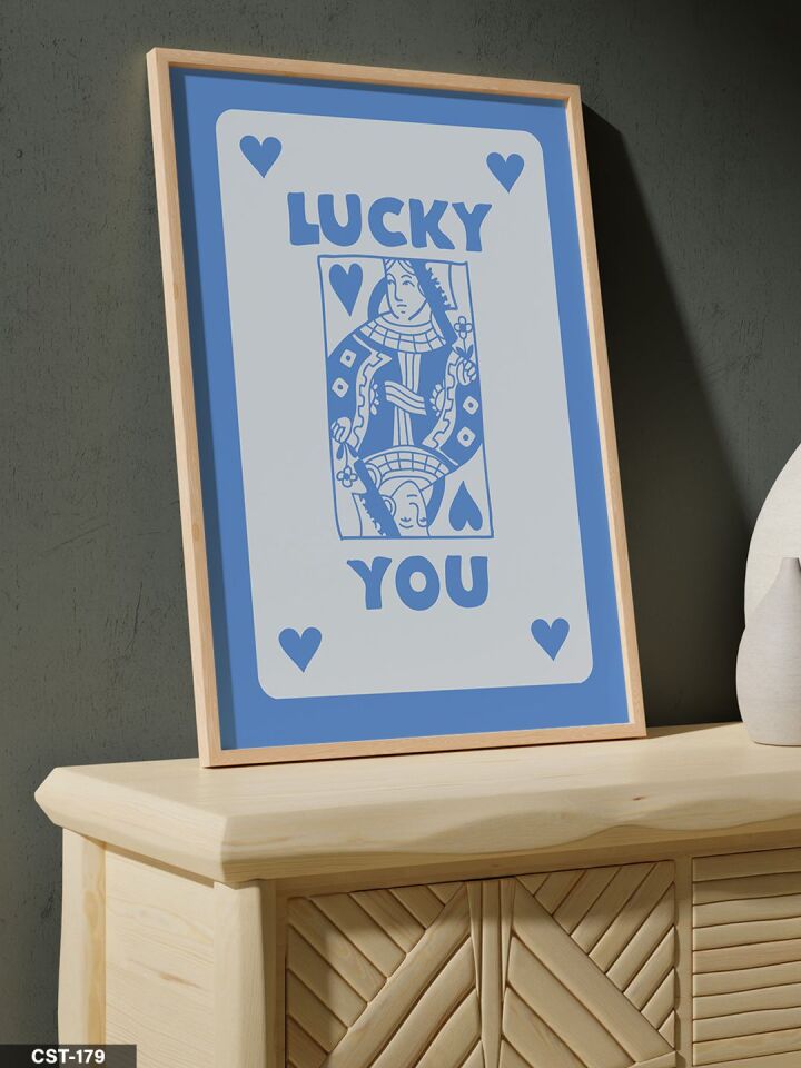 Şans Kartı - Mavi Tek Parça Ahşap Çerçeveli Tablo Naturel - 20 x 30 CM