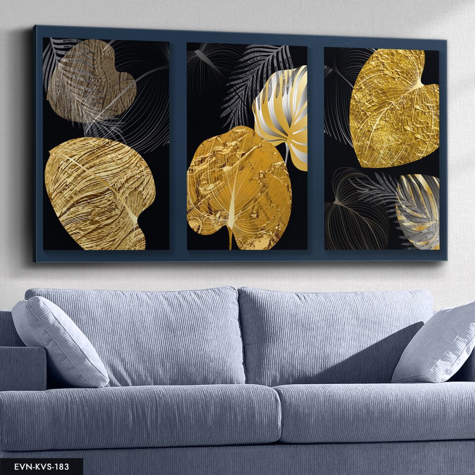 Gold Soyut Yapraklar Tek Parça Kanvas Canvas Tablo Tablo